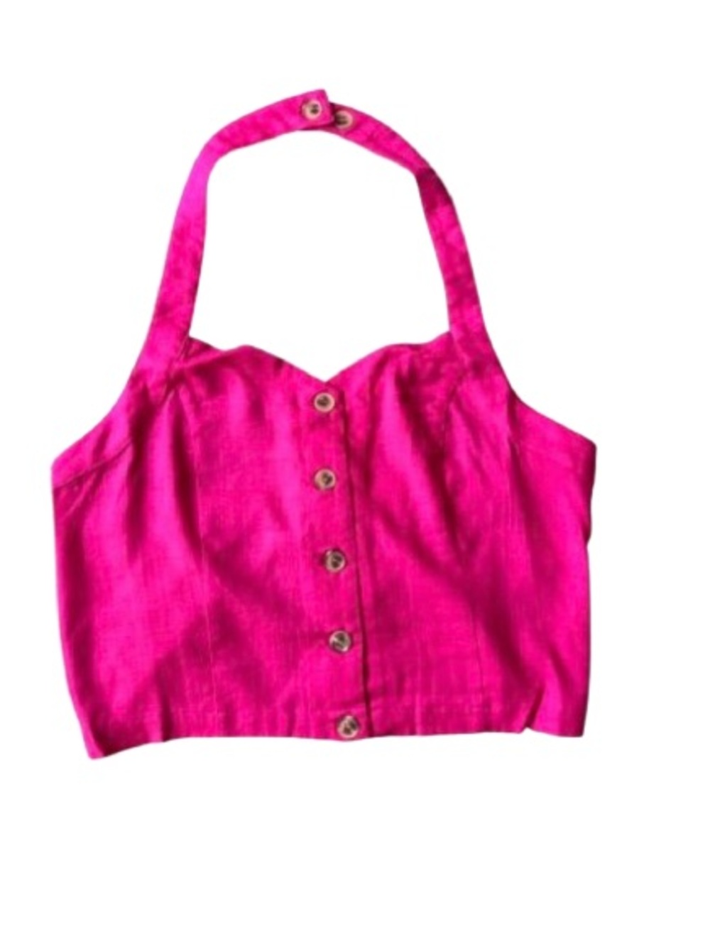 Moon River (Tuckernuck) Hot Pink Linen Blend Halter Crop Top Size Large NWT